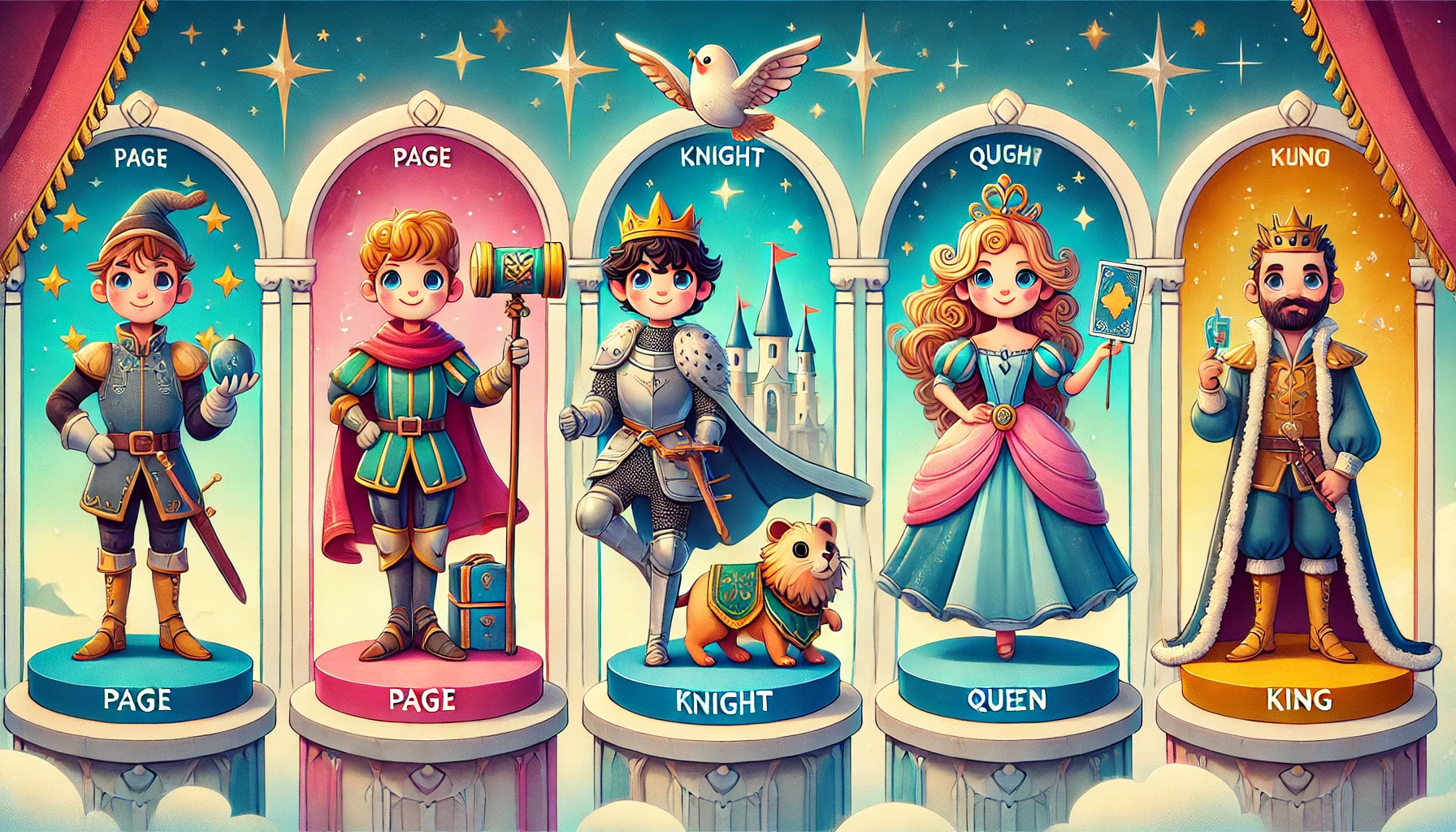 Tarot destesinden Prens, Şövalye, Kraliçe ve Kral kartları