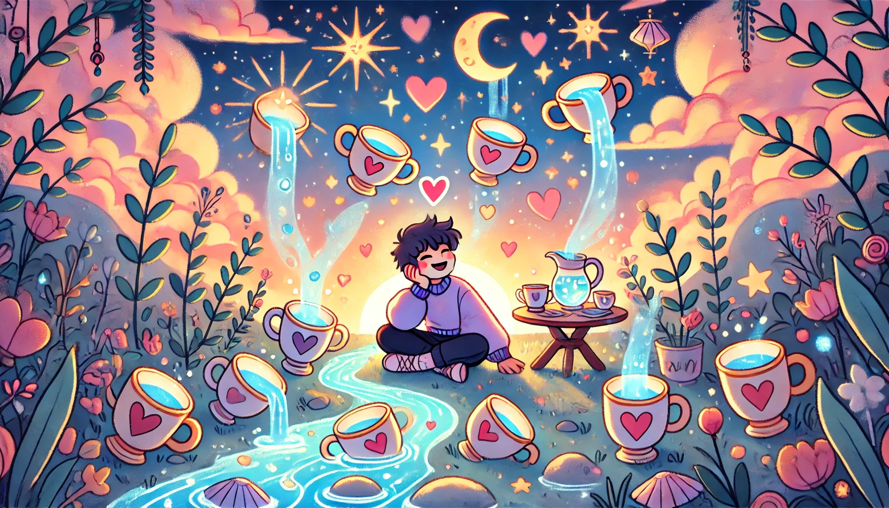 Tarot destesinden Kupalar Serisi kartları bir araya getirilmiş
