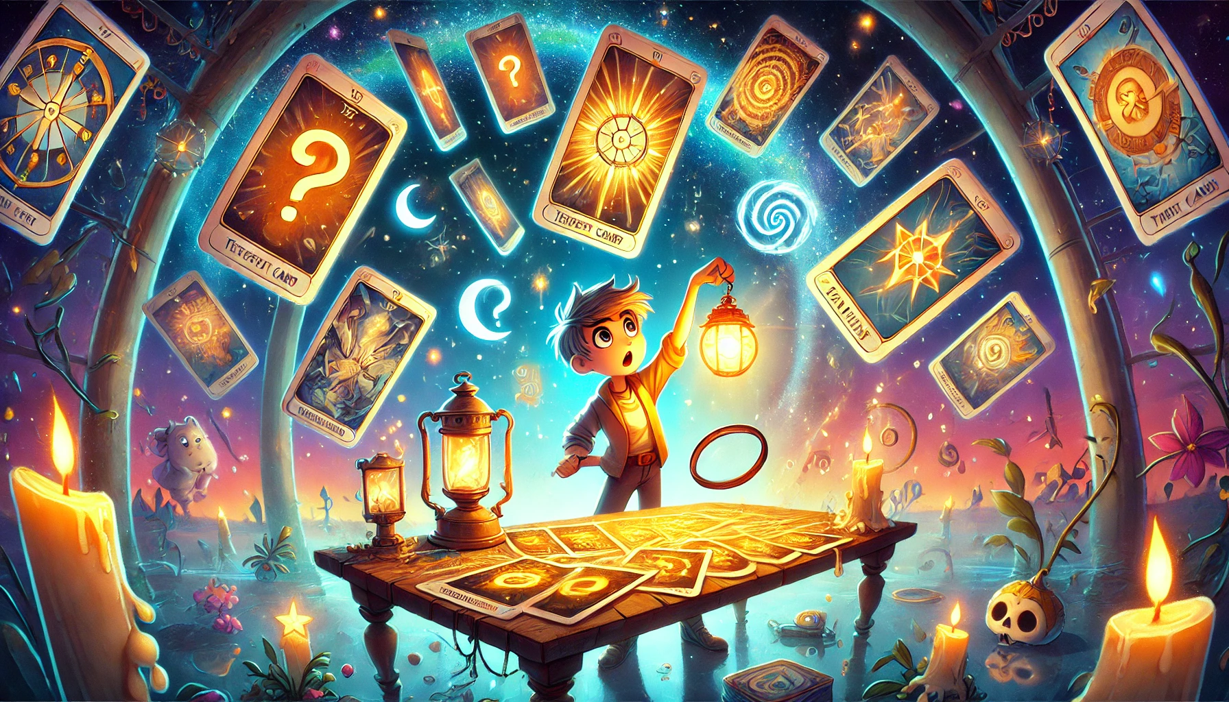 Ters dönmüş bir tarot kartı, diğer düz kartların arasında